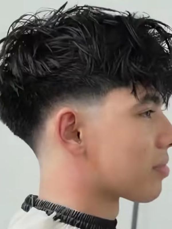 Blunt Textured Fringe with Low Taper Fade