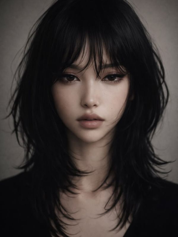 Glossy Female Mullet Long Hair Straight