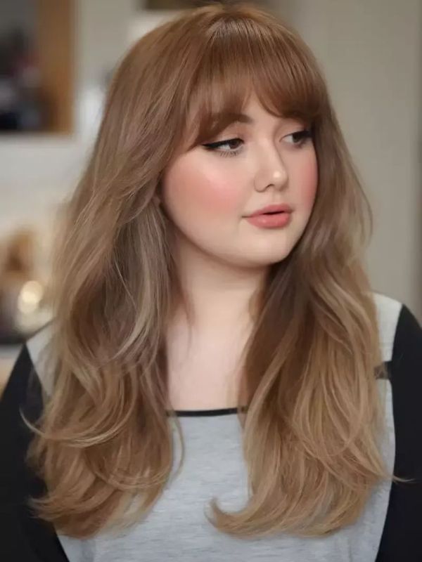 Medium-Length Layers for Thick Hair and Double Chin