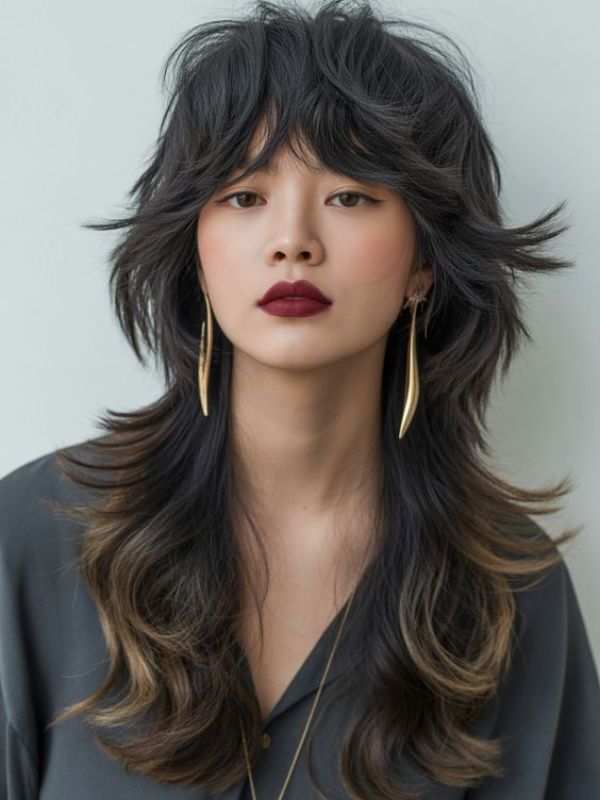 Shaggy mullet wolf cut woman
