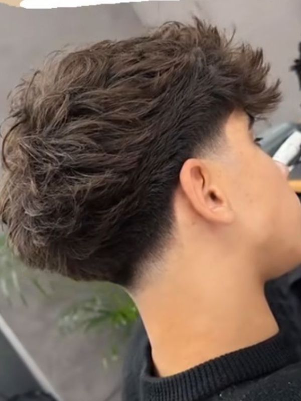 Spiky Textured Fringe with Low Taper Fade