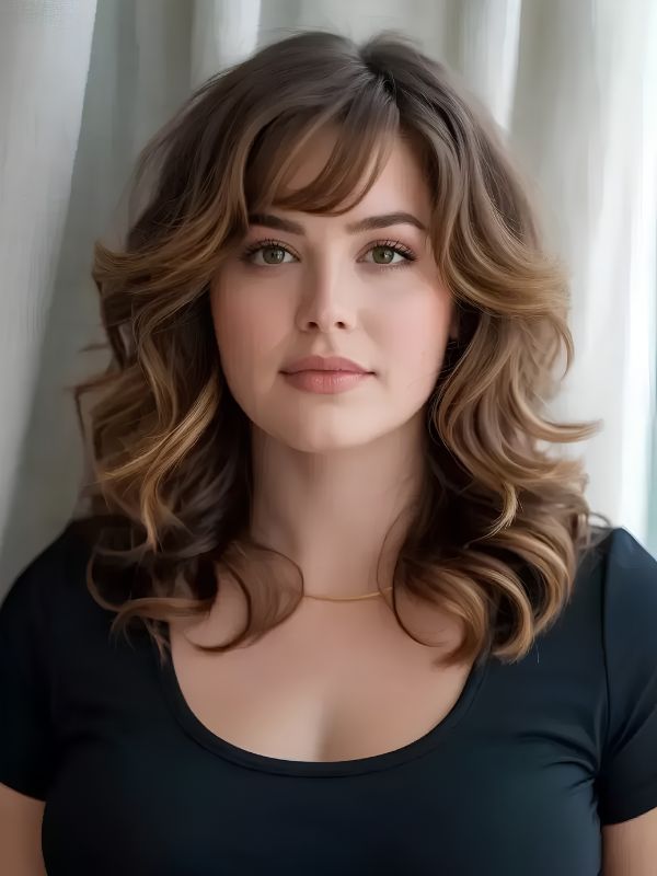 Wavy Lob for Round Face and Double Chin