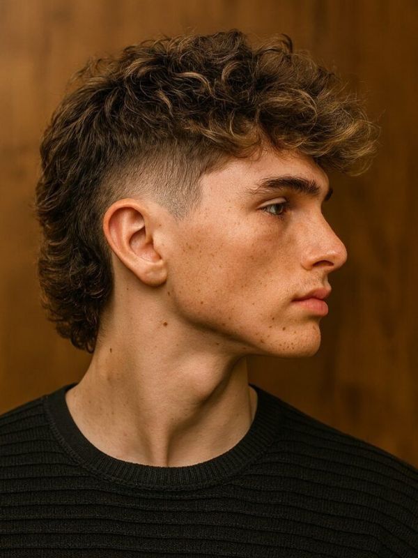 Curly Undercut Mullet with Fade