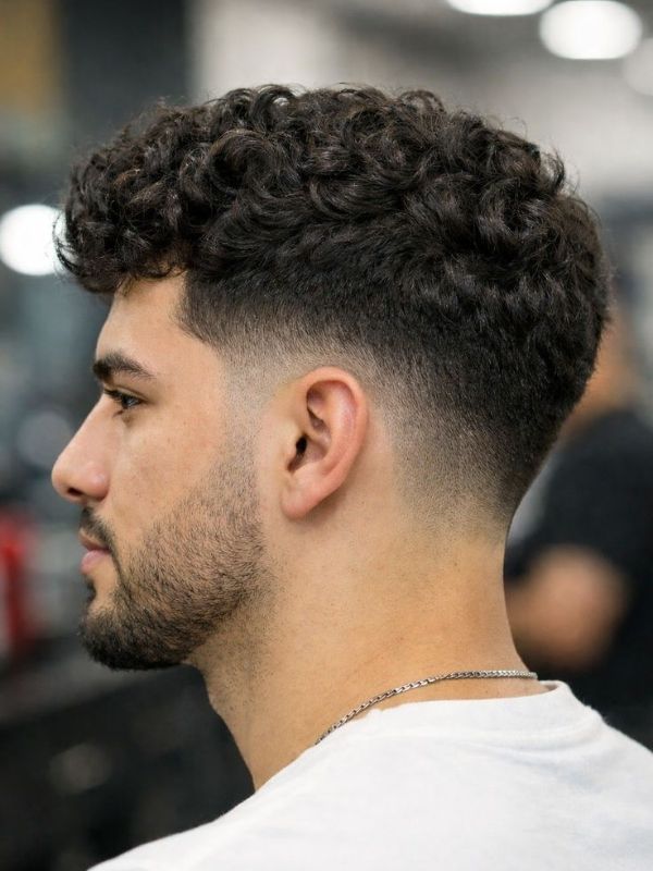 Mid Taper Fade Curly Mullet