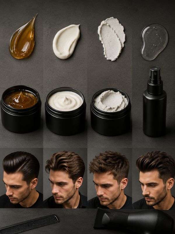 Product breakdown, pomade, cream, matte paste, heat protectant