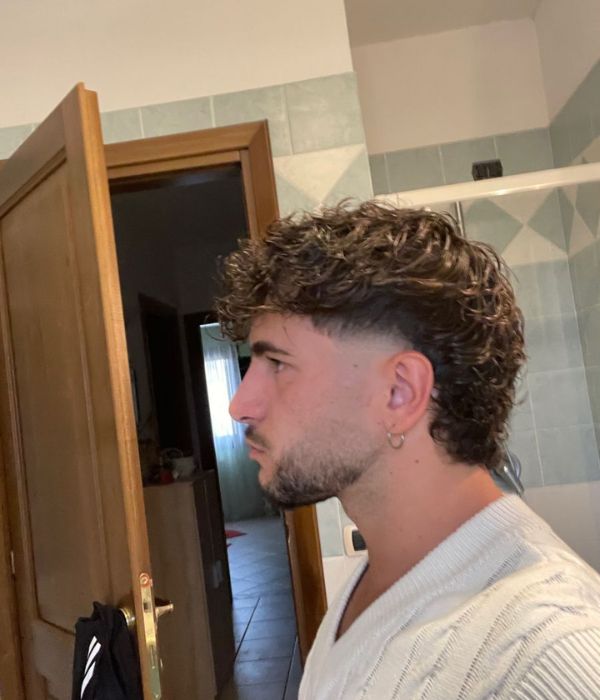 Curly Mullet Fade with Fringe