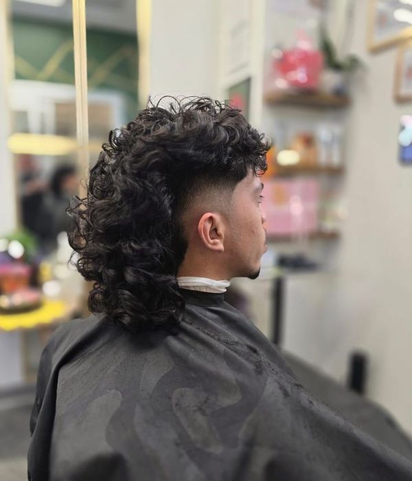 Long Curly Mullet Fade