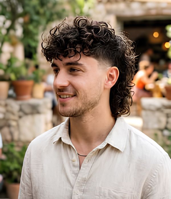 Medium curly mullet fade haircuts for men