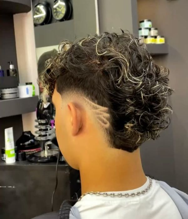 Mid Fade Curly Mullet