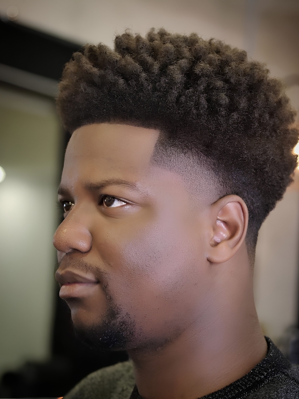 Low Fade Afro with Part