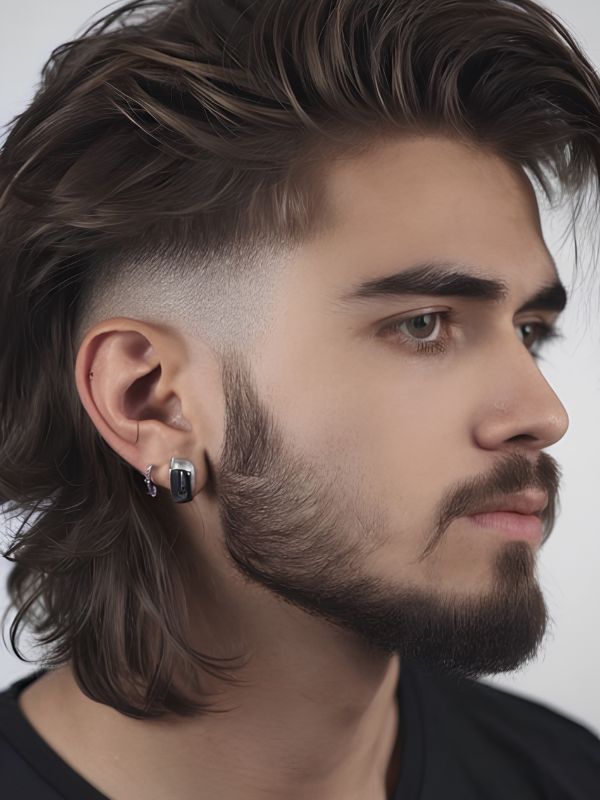 Low Taper Fade Mullet With Beard