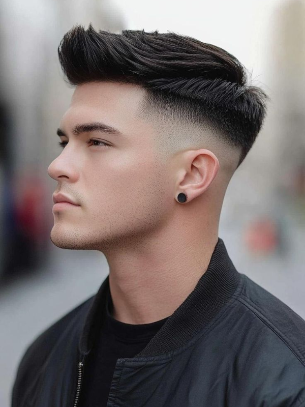 Straight Smooth Quiff with Mid Skin Fade