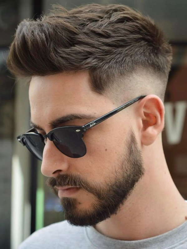 Youthful Short Quiff with Drop Fade and Beard